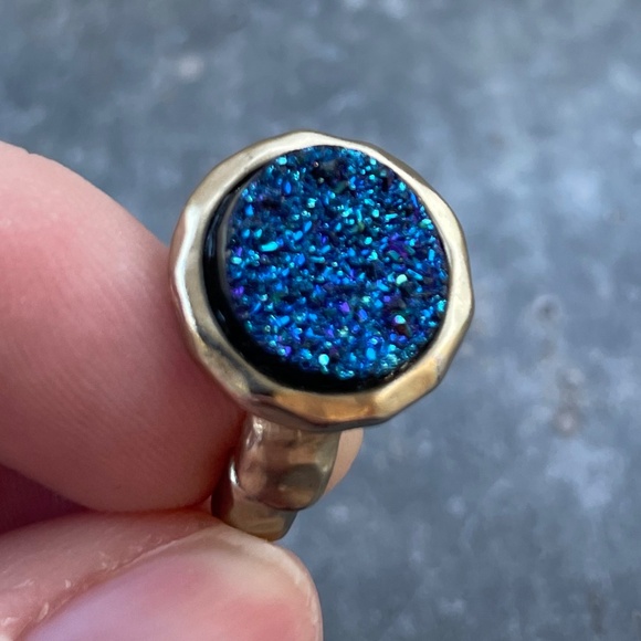 Size 5.5/6 expandable Blue Druzy gold plated Ring - Picture 3 of 6